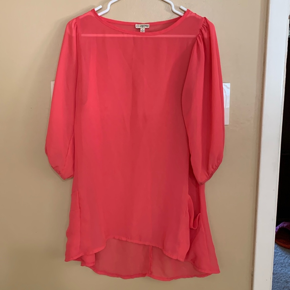 Lily White Sheer Bright Pink Mini-dress or Loose Tunic with Pockets